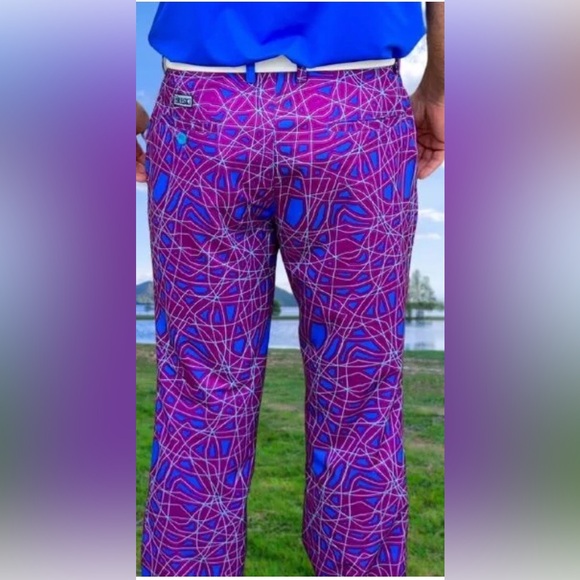 Hreski Abstract Purple and Blue Design Golfing Pants Size 32x30 - Picture 2 of 6